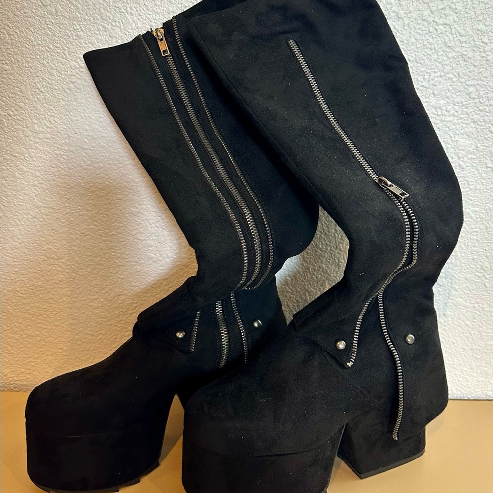 Sleek Black Knee High Boots with Platforms NWOT